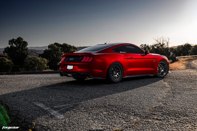 Forgestar wheels on red mustang gt s550